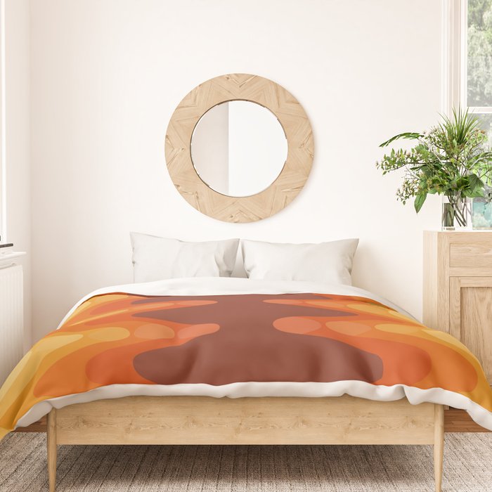 Retro 70s Style Geometric Sonic Wave Pattern 222 Orange Brown and Yellow Duvet Cover Gallery Image 3