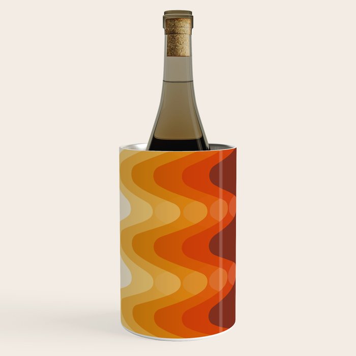 Retro 70s Style Geometric Sonic Wave Pattern 222 Orange Brown and Yellow Wine Chiller Gallery Image 2
