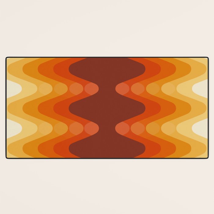 Retro 70s Style Geometric Sonic Wave Pattern 222 Orange Brown and Yellow Desk Mat Gallery Image 3
