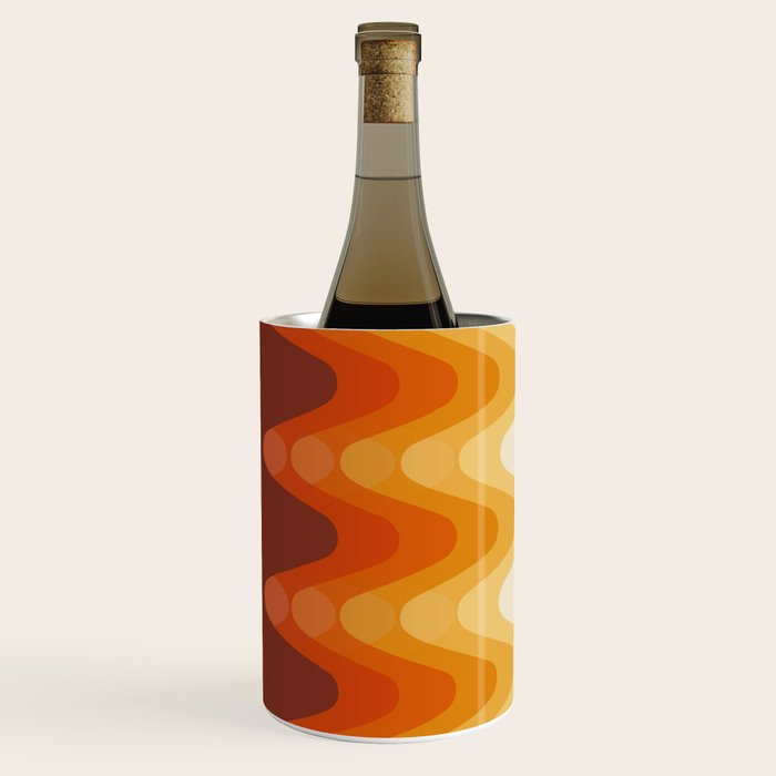 Retro 70s Style Geometric Sonic Wave Pattern 222 Orange Brown and Yellow Wine Chiller Gallery Image 3