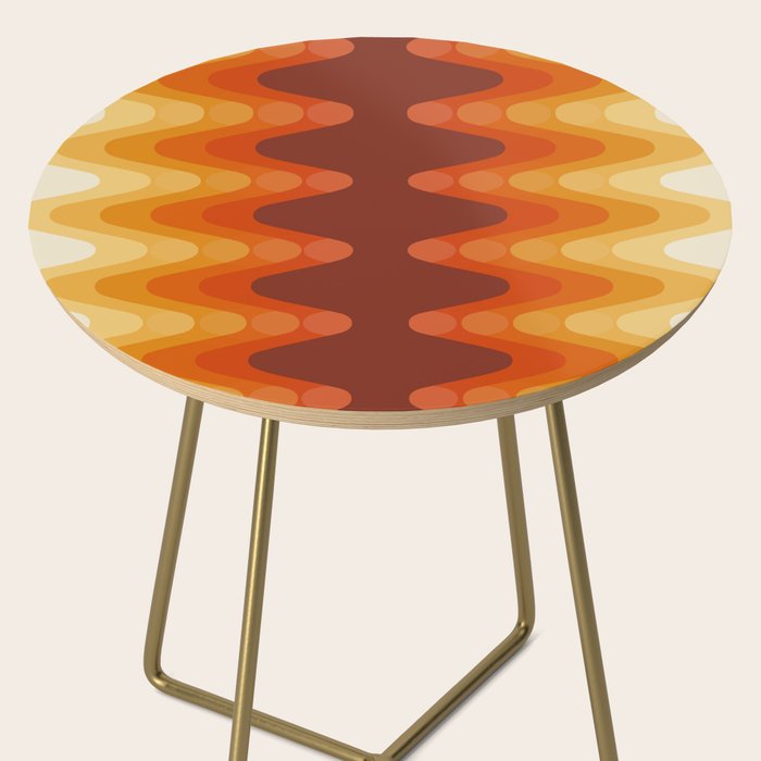 Retro 70s Style Geometric Sonic Wave Pattern 222 Orange Brown and Yellow Side Table Gallery Image 2