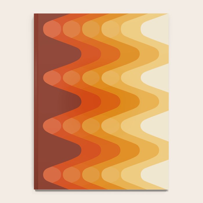 Retro 70s Style Geometric Sonic Wave Pattern 222 Orange Brown and Yellow Notebook Gallery Image 4