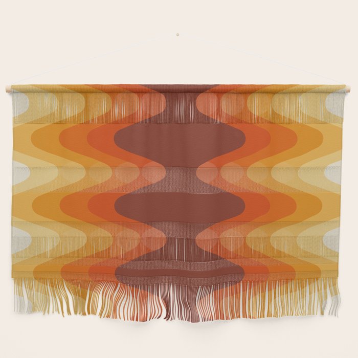Retro 70s Style Geometric Sonic Wave Pattern 222 Orange Brown and Yellow Wall Hanging Gallery Image 1