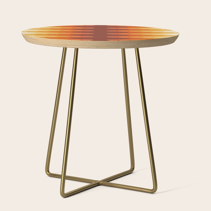 Retro 70s Style Geometric Sonic Wave Pattern 222 Orange Brown and Yellow Side Table Gallery Image 1