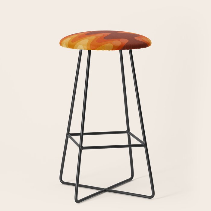 Retro 70s Style Geometric Sonic Wave Pattern 222 Orange Brown and Yellow Stool Gallery Image 1
