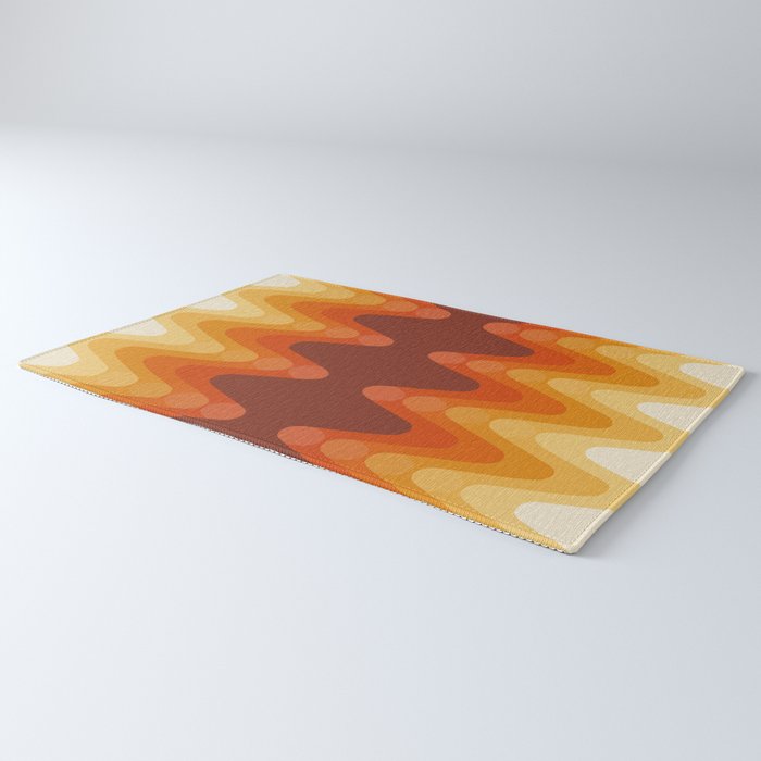 Retro 70s Style Geometric Sonic Wave Pattern 222 Orange Brown and Yellow Rug Gallery Image 3