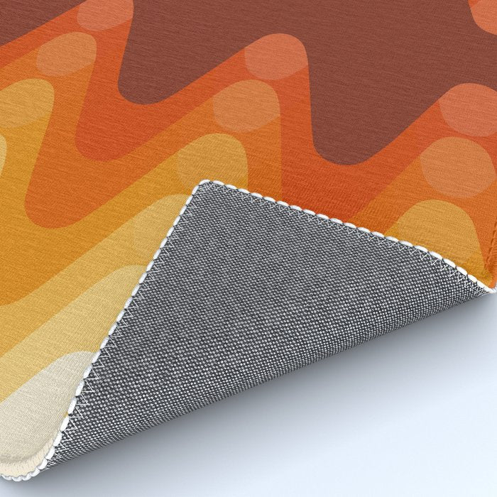 Retro 70s Style Geometric Sonic Wave Pattern 222 Orange Brown and Yellow Rug Gallery Image 4