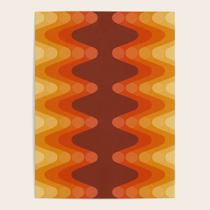 Retro 70s Style Geometric Sonic Wave Pattern 222 Orange Brown and Yellow Poster Gallery Image 4