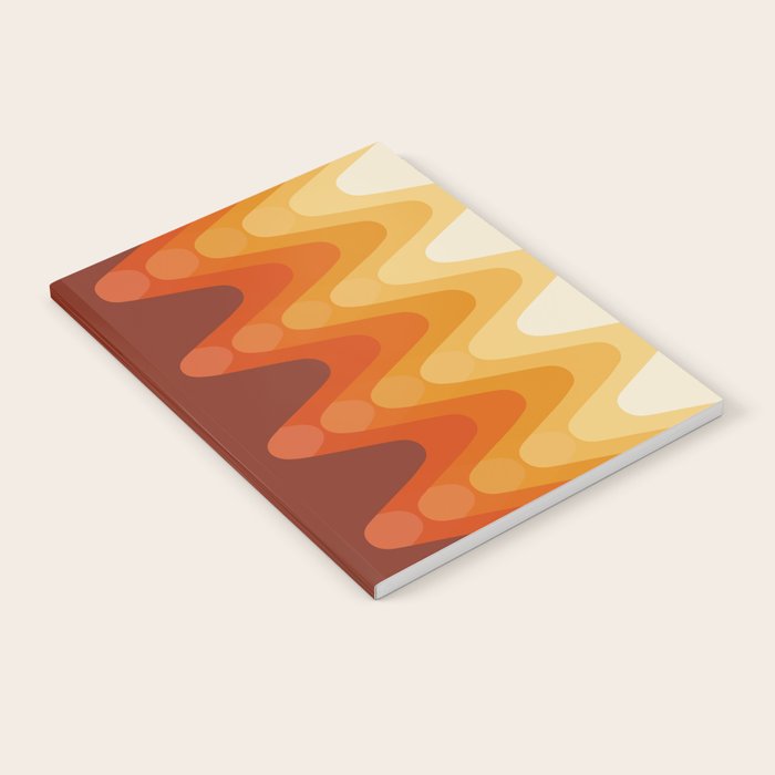 Retro 70s Style Geometric Sonic Wave Pattern 222 Orange Brown and Yellow Notebook Gallery Image 2