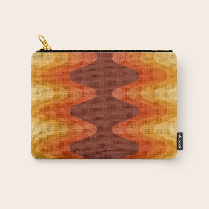Retro 70s Style Geometric Sonic Wave Pattern 222 Orange Brown and Yellow Carry All Pouch Gallery Image 1