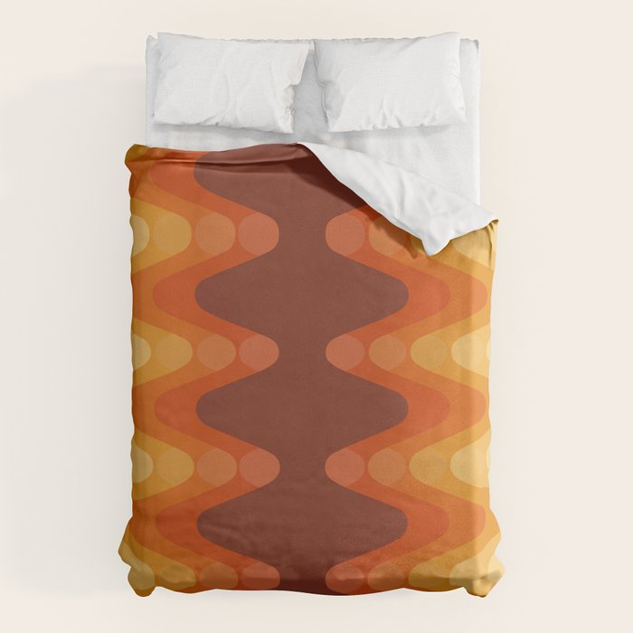 Retro 70s Style Geometric Sonic Wave Pattern 222 Orange Brown and Yellow Duvet Cover Gallery Image 6