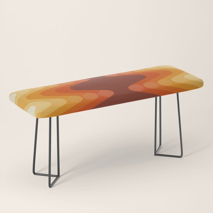 Retro 70s Style Geometric Sonic Wave Pattern 222 Orange Brown and Yellow Bench Gallery Image 1