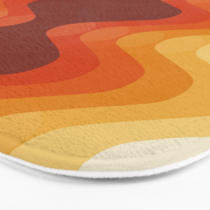 Retro 70s Style Geometric Sonic Wave Pattern 222 Orange Brown and Yellow Bath Mat Gallery Image 3