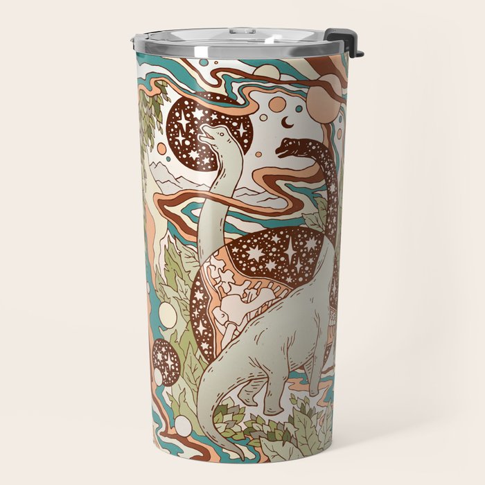 Jurassic Portal | Retro Rainbow Palette | Dinosaur Science Fiction Art Travel Mug Gallery Image 2