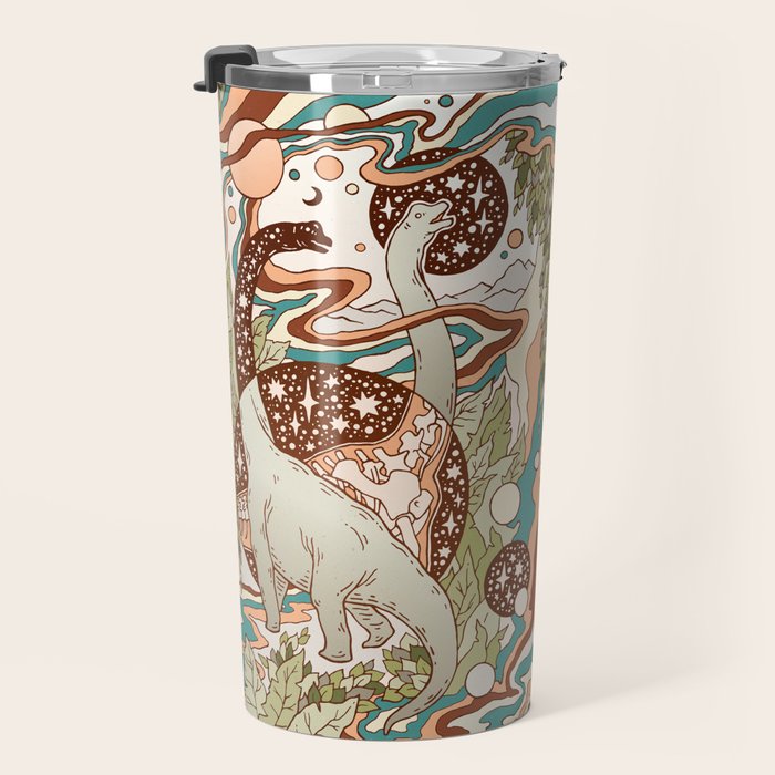 Jurassic Portal | Retro Rainbow Palette | Dinosaur Science Fiction Art Travel Mug Gallery Image 3