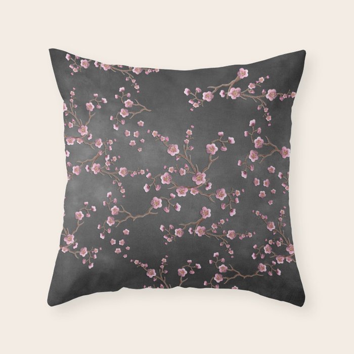 SAKURA LOVE - GRUNGE BLACK Throw Pillow Gallery Image 6