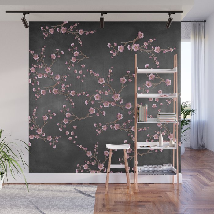SAKURA LOVE - GRUNGE BLACK Wall Mural Gallery Image 1