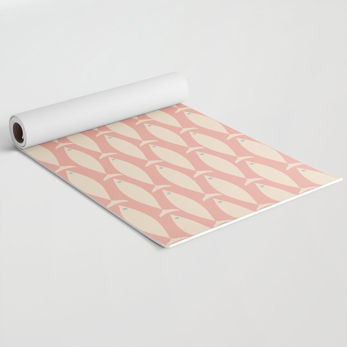 Mid Century Modern Fish Stripe Minimalist Pattern in Soft Blush Pink and Cream Yoga Mat Gallery Image 2