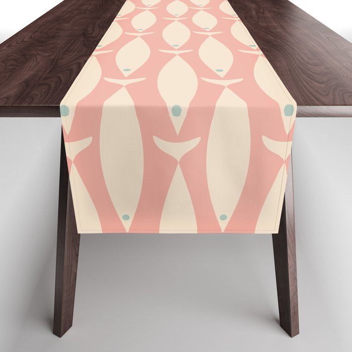 Mid Century Modern Fish Stripe Minimalist Pattern in Soft Blush Pink and Cream Table Runner Gallery Image 1