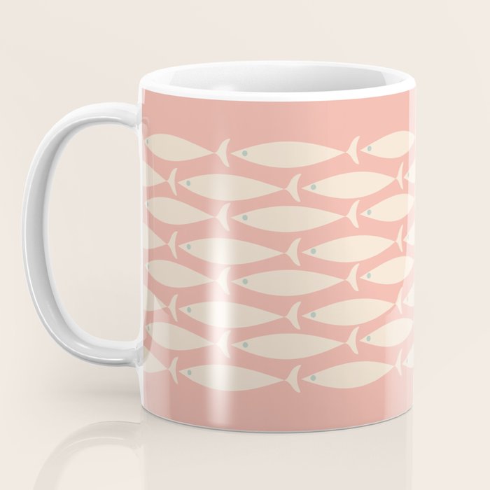 Mid Century Modern Fish Stripe Minimalist Pattern in Soft Blush Pink and Cream Coffee Mug Gallery Image 3