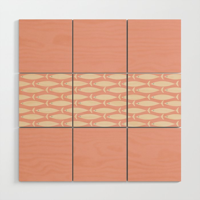 Mid Century Modern Fish Stripe Minimalist Pattern in Soft Blush Pink and Cream Wood Wall Art Gallery Image 1