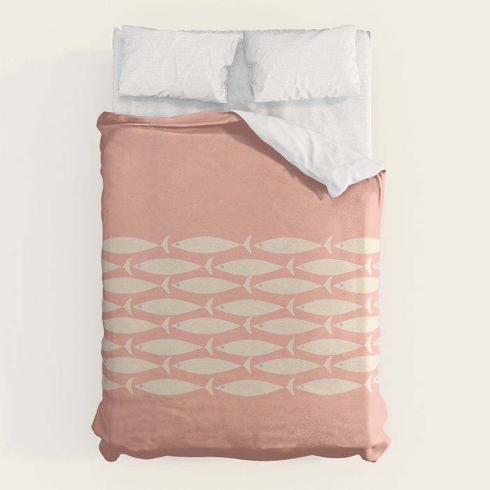 Mid Century Modern Fish Stripe Minimalist Pattern in Soft Blush Pink and Cream Duvet Cover Gallery Image 6