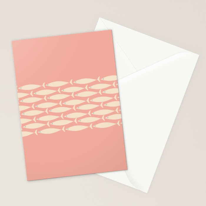 Mid Century Modern Fish Stripe Minimalist Pattern in Soft Blush Pink and Cream Stationery Card Gallery Image 2