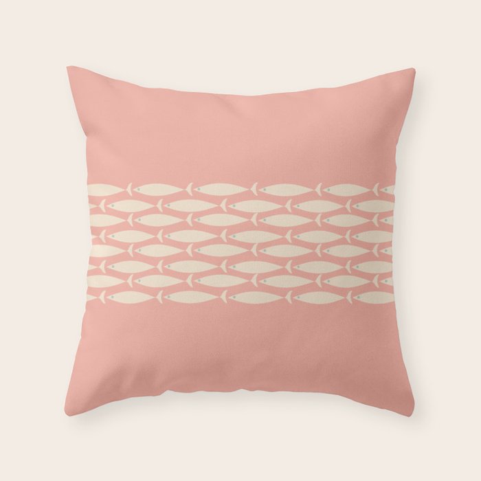 Mid Century Modern Fish Stripe Minimalist Pattern in Soft Blush Pink and Cream Throw Pillow Gallery Image 6