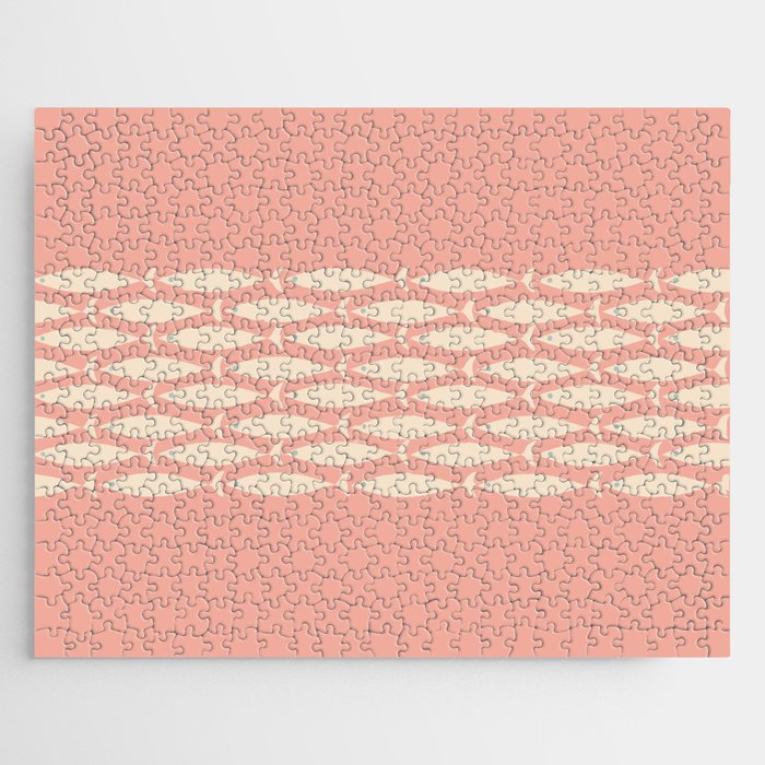 Mid Century Modern Fish Stripe Minimalist Pattern in Soft Blush Pink and Cream Jigsaw Puzzle Gallery Image 1