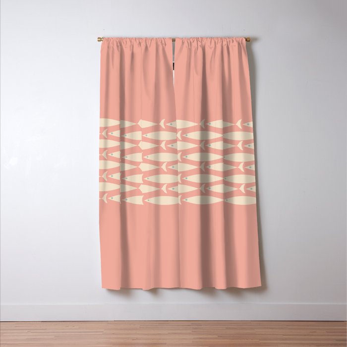 Mid Century Modern Fish Stripe Minimalist Pattern in Soft Blush Pink and Cream Window Curtain Gallery Image 3