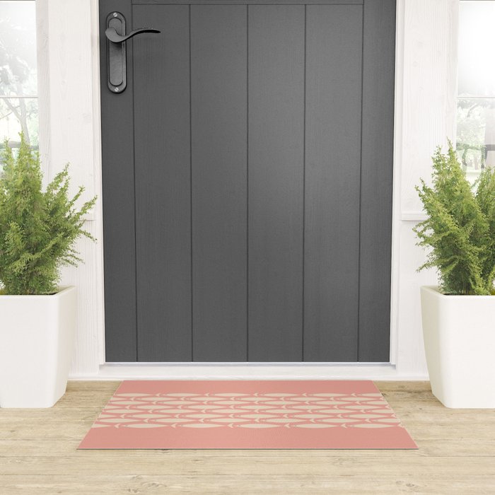 Mid Century Modern Fish Stripe Minimalist Pattern in Soft Blush Pink and Cream Welcome Mat Gallery Image 3