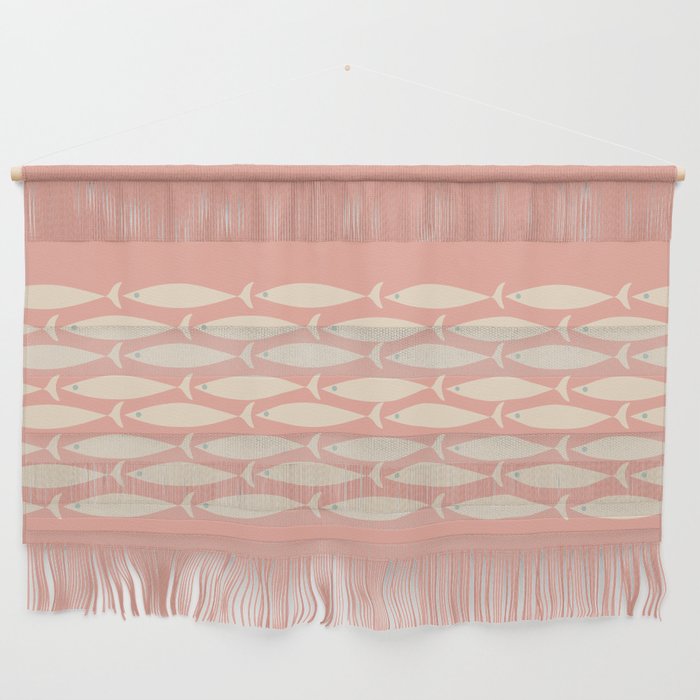 Mid Century Modern Fish Stripe Minimalist Pattern in Soft Blush Pink and Cream Wall Hanging Gallery Image 1