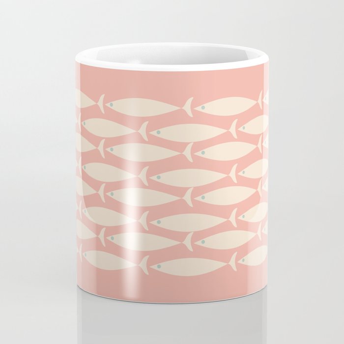 Mid Century Modern Fish Stripe Minimalist Pattern in Soft Blush Pink and Cream Coffee Mug Gallery Image 4
