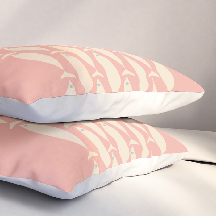 Mid Century Modern Fish Stripe Minimalist Pattern in Soft Blush Pink and Cream Pillow Sham Gallery Image 3
