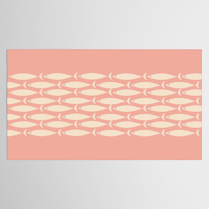 Mid Century Modern Fish Stripe Minimalist Pattern in Soft Blush Pink and Cream Tablecloth Gallery Image 2