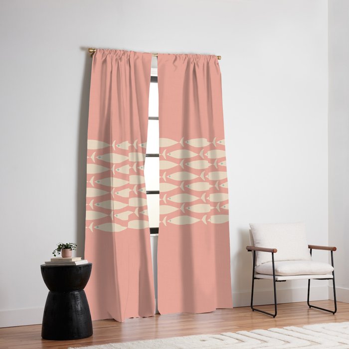 Mid Century Modern Fish Stripe Minimalist Pattern in Soft Blush Pink and Cream Window Curtain Gallery Image 2