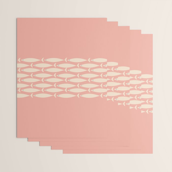 Mid Century Modern Fish Stripe Minimalist Pattern in Soft Blush Pink and Cream Wrapping Paper Gallery Image 3