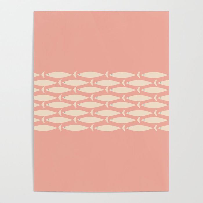 Mid Century Modern Fish Stripe Minimalist Pattern in Soft Blush Pink and Cream Poster Gallery Image 4