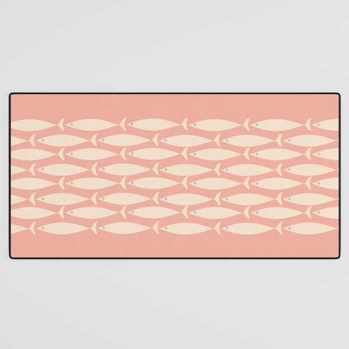 Mid Century Modern Fish Stripe Minimalist Pattern in Soft Blush Pink and Cream Desk Mat Gallery Image 3