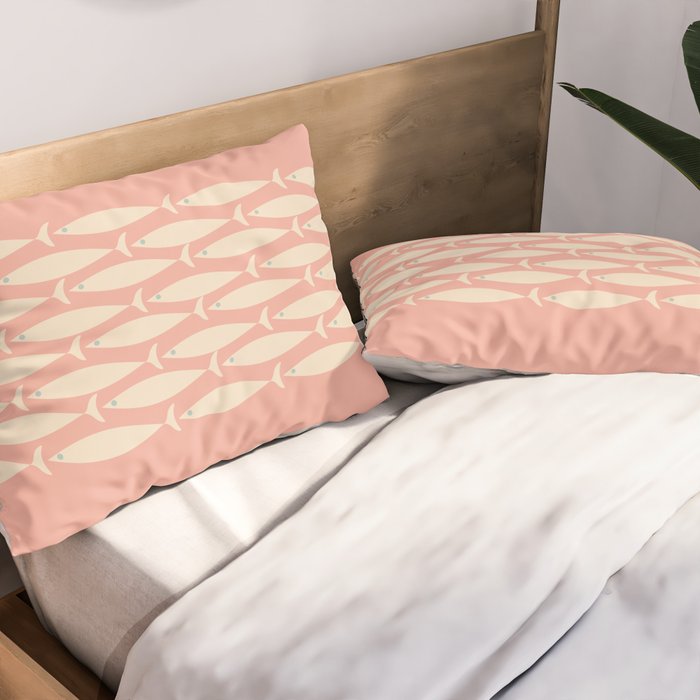 Mid Century Modern Fish Stripe Minimalist Pattern in Soft Blush Pink and Cream Pillow Sham Gallery Image 2