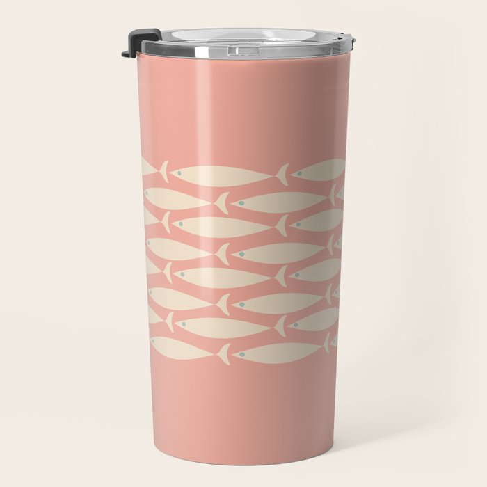 Mid Century Modern Fish Stripe Minimalist Pattern in Soft Blush Pink and Cream Travel Mug Gallery Image 3