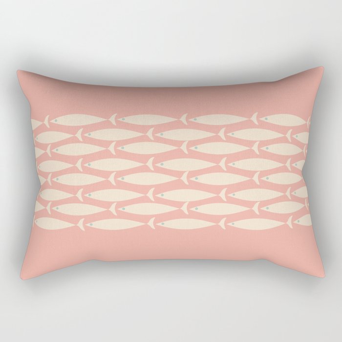 Mid Century Modern Fish Stripe Minimalist Pattern in Soft Blush Pink and Cream Rectangular Pillow Gallery Image 1