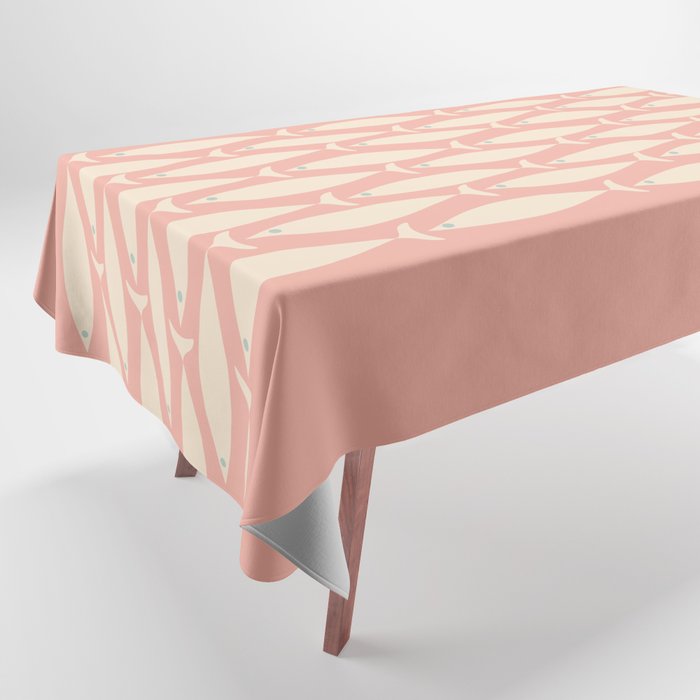 Mid Century Modern Fish Stripe Minimalist Pattern in Soft Blush Pink and Cream Tablecloth Gallery Image 1