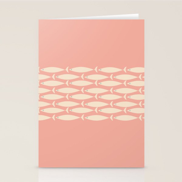 Mid Century Modern Fish Stripe Minimalist Pattern in Soft Blush Pink and Cream Stationery Card Gallery Image 1