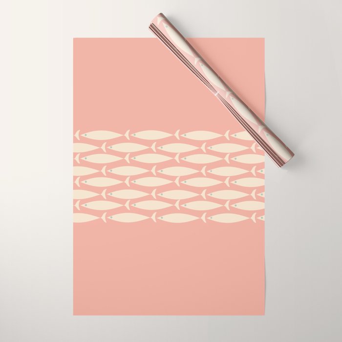 Mid Century Modern Fish Stripe Minimalist Pattern in Soft Blush Pink and Cream Wrapping Paper Gallery Image 1
