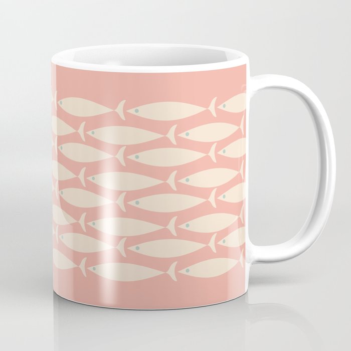 Mid Century Modern Fish Stripe Minimalist Pattern in Soft Blush Pink and Cream Coffee Mug Gallery Image 1