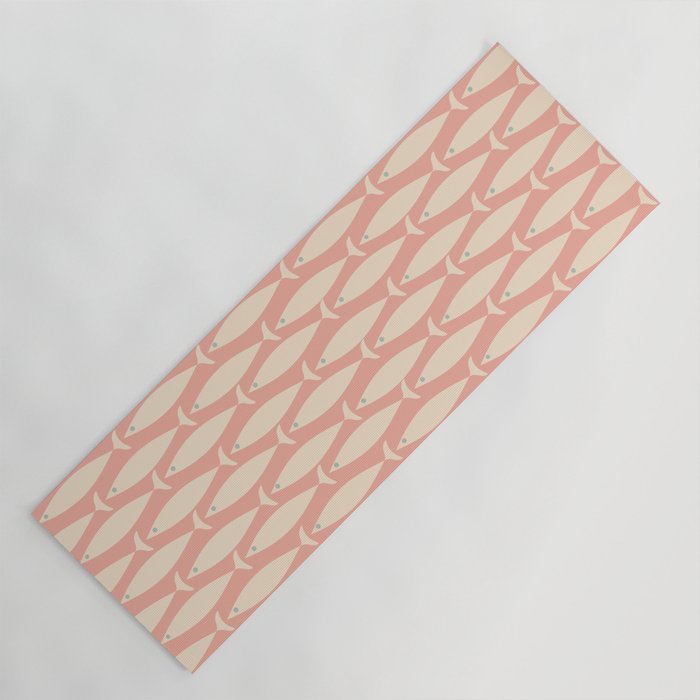 Mid Century Modern Fish Stripe Minimalist Pattern in Soft Blush Pink and Cream Yoga Mat Gallery Image 1
