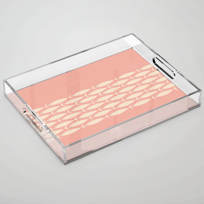 Mid Century Modern Fish Stripe Minimalist Pattern in Soft Blush Pink and Cream Acrylic Tray Gallery Image 1