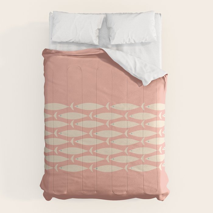 Mid Century Modern Fish Stripe Minimalist Pattern in Soft Blush Pink and Cream Comforter Gallery Image 1