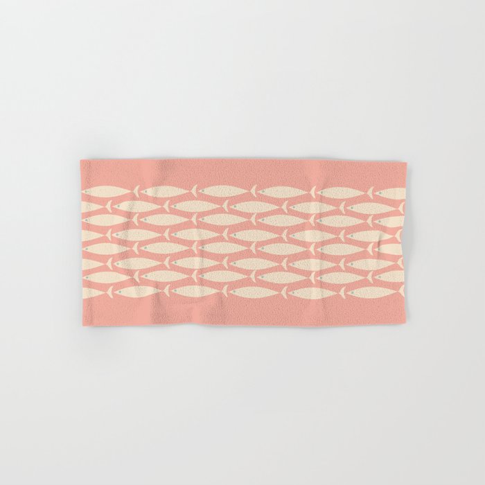 Mid Century Modern Fish Stripe Minimalist Pattern in Soft Blush Pink and Cream Bath Towel Gallery Image 1